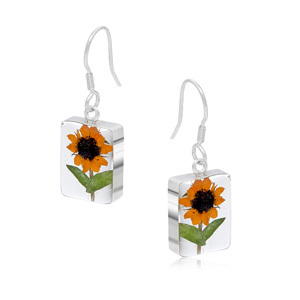 Silver Earrings - Sunflower - Rectangle